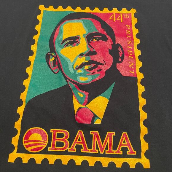 Vintage Y2K Obama 44th President Stamp Pop Art Tee Shirt Mens XL Politics - Picture 2 of 7